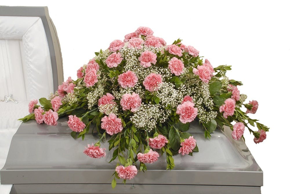 Traditional Carnation Casket Spray Funeral Flower Delivery Arizona Phoenix Flower Shops
