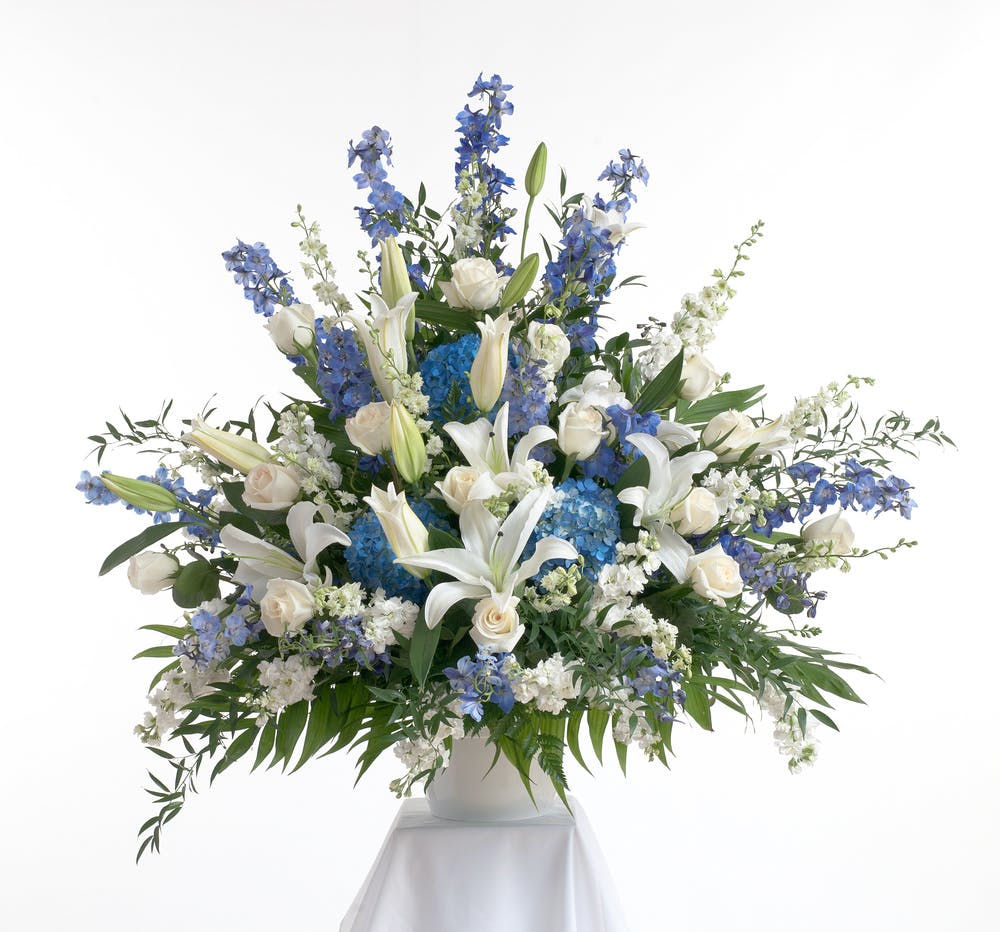 Blue & White Traditional Arrangement | Phoenix (AZ) Funeral Flowers ...