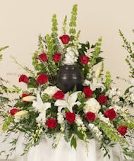 Red & White Memorial Urn Bouquet