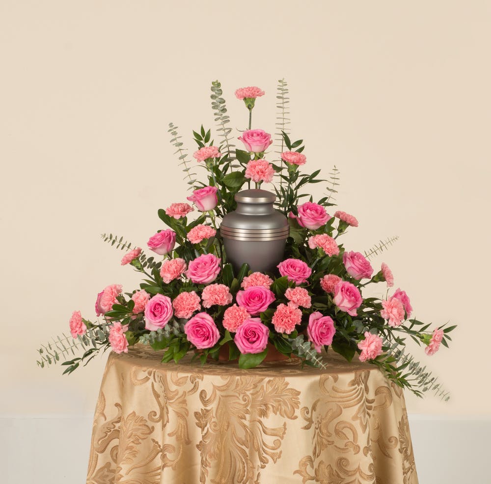 Pink Rose & Carnation Urn Tribute Arizona Sympathy Flower Delivery